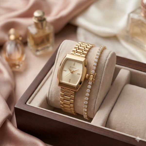 Gucci Watch and Tanis Combo anti-tarnish jewellery from Glossy.pk, Lahore
