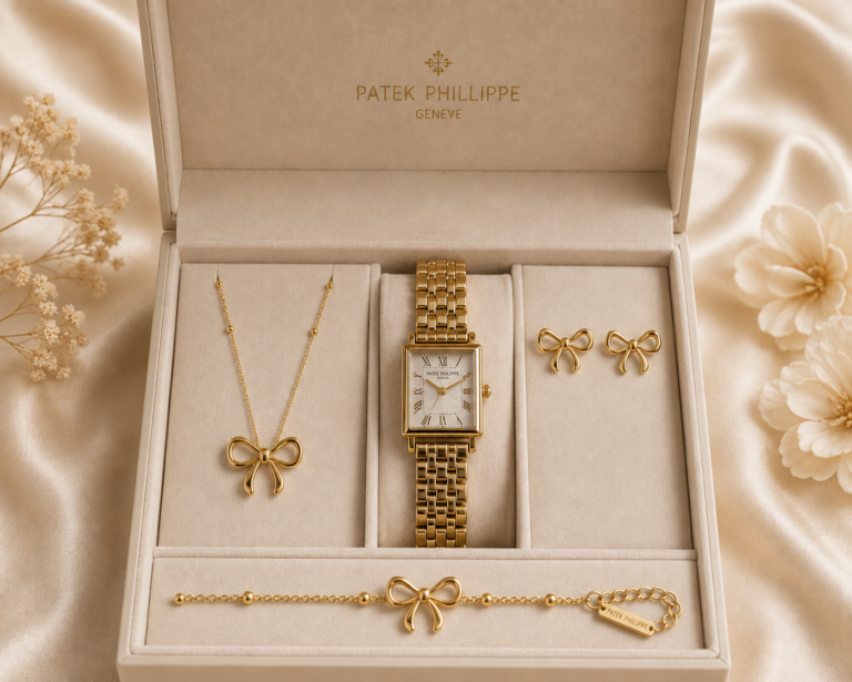 Watch & Bow Bracelet Set (Patek Philippe‑style) — jewellery from Glossy.pk, Pakistan