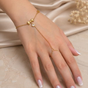 Bow Stone-Look Hand Chain — Stainless Steel