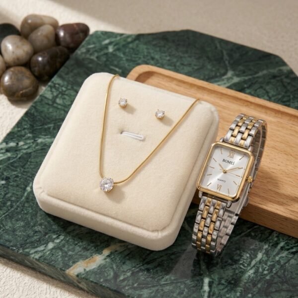 18K White Pearl Diamond Set and Bomei Watch anti-tarnish jewellery from Glossy.pk, Lahore