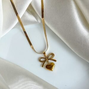 Bow Heart Pendant — Stainless Steel