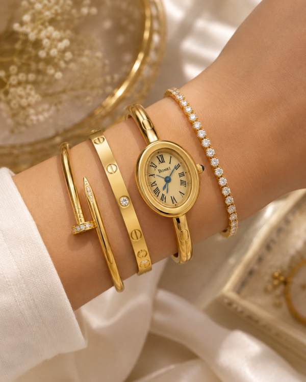 4pc Bangel Watch and Cartier Combo anti-tarnish jewellery from Glossy.pk, Lahore