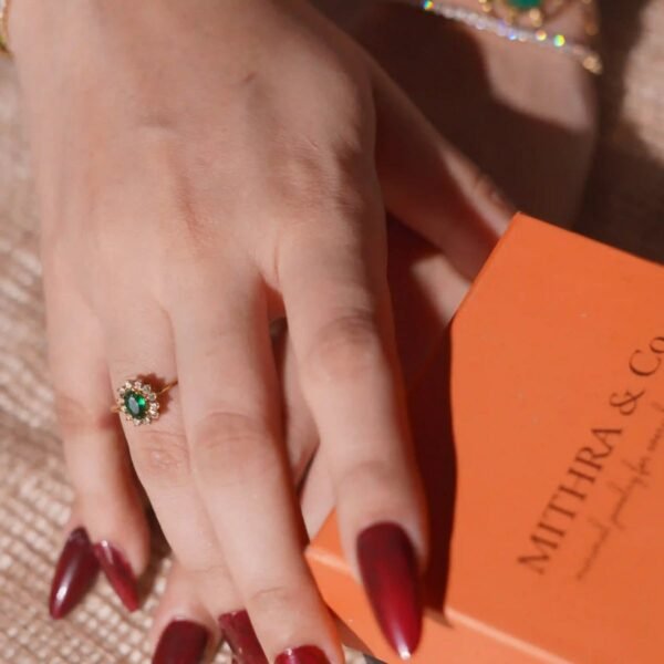 Luxury Adjustable Ring-Green Stone anti-tarnish jewellery from Glossy.pk, Lahore