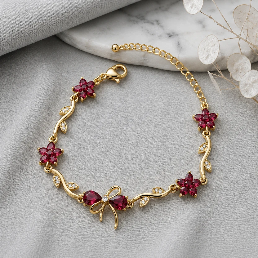rn-image_picker_lib_temp_9aabe05c-409c-4826-948f-acbf458a8aa6 Bow Tulip Bracelet-RED - Image 1