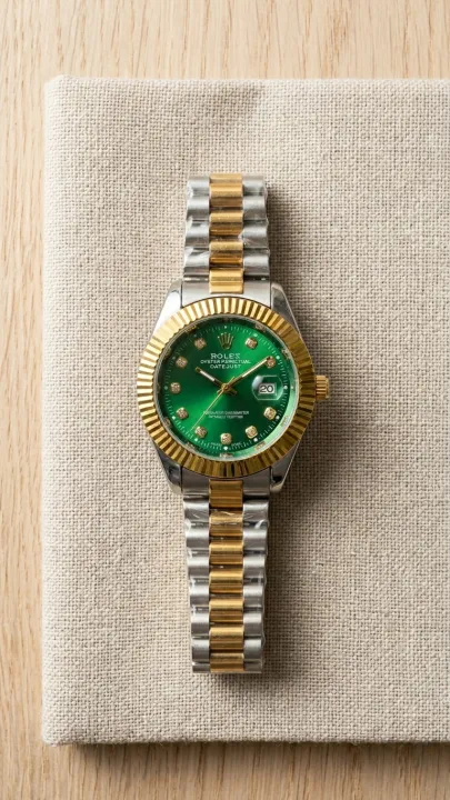 2-Tone ROLEX Watch-Green Dial-Women