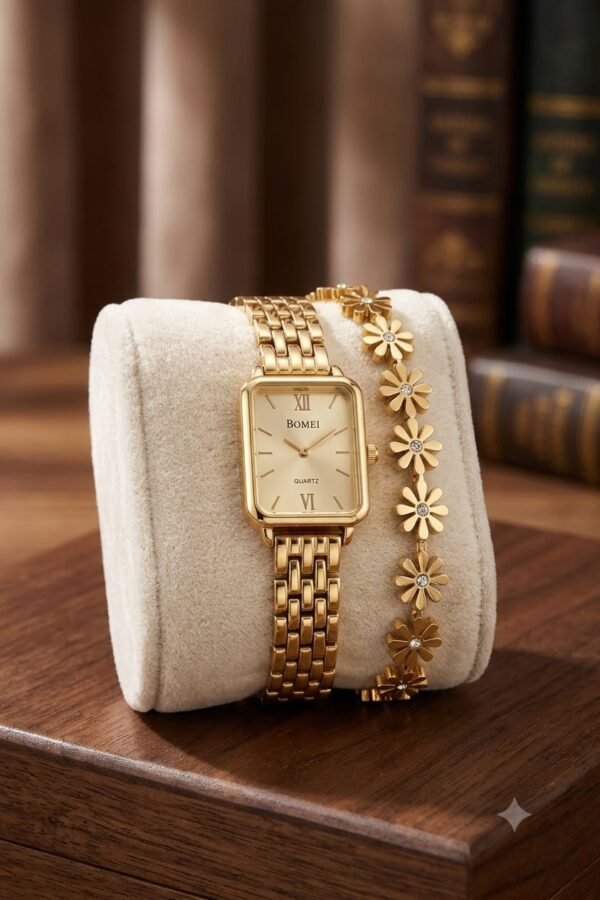 Bomei Square Dial Bangle Watch-Combo