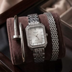 Watch & Bracelet Combo — Stainless Steel, Waterproof - Silver