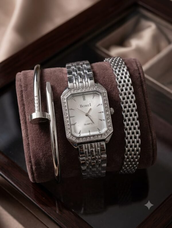 Watch & Bracelet Combo — Stainless Steel, Waterproof - Silver