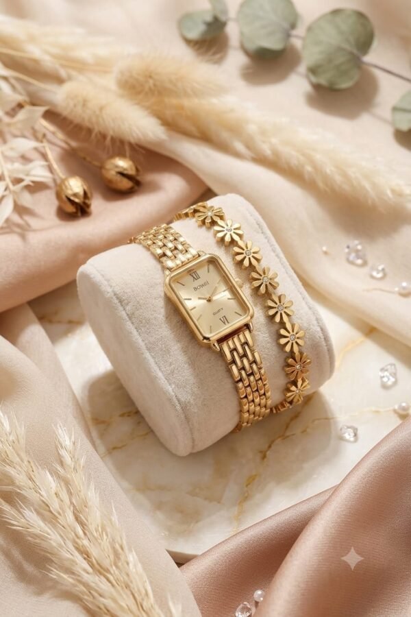 Bomei Square Dial Bangle Watch-Combo