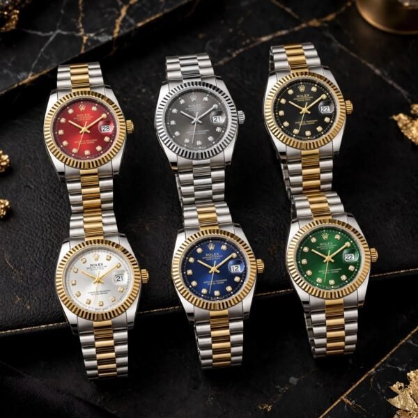 2-Tone ROLEX Watch-Green Dial-Women