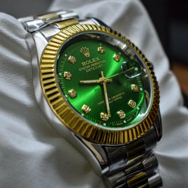 2-Tone ROLEX Watch-Green Dial-Women