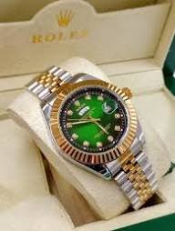 2-Tone ROLEX Watch-Green Dial-Women