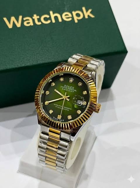 2-Tone ROLEX Watch-Green Dial-Women
