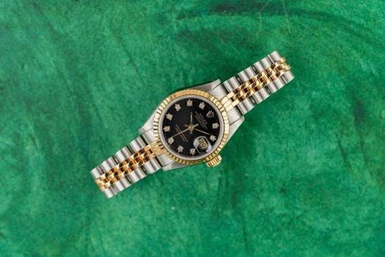 2-Tone ROLEX Watch-Green Dial-Women